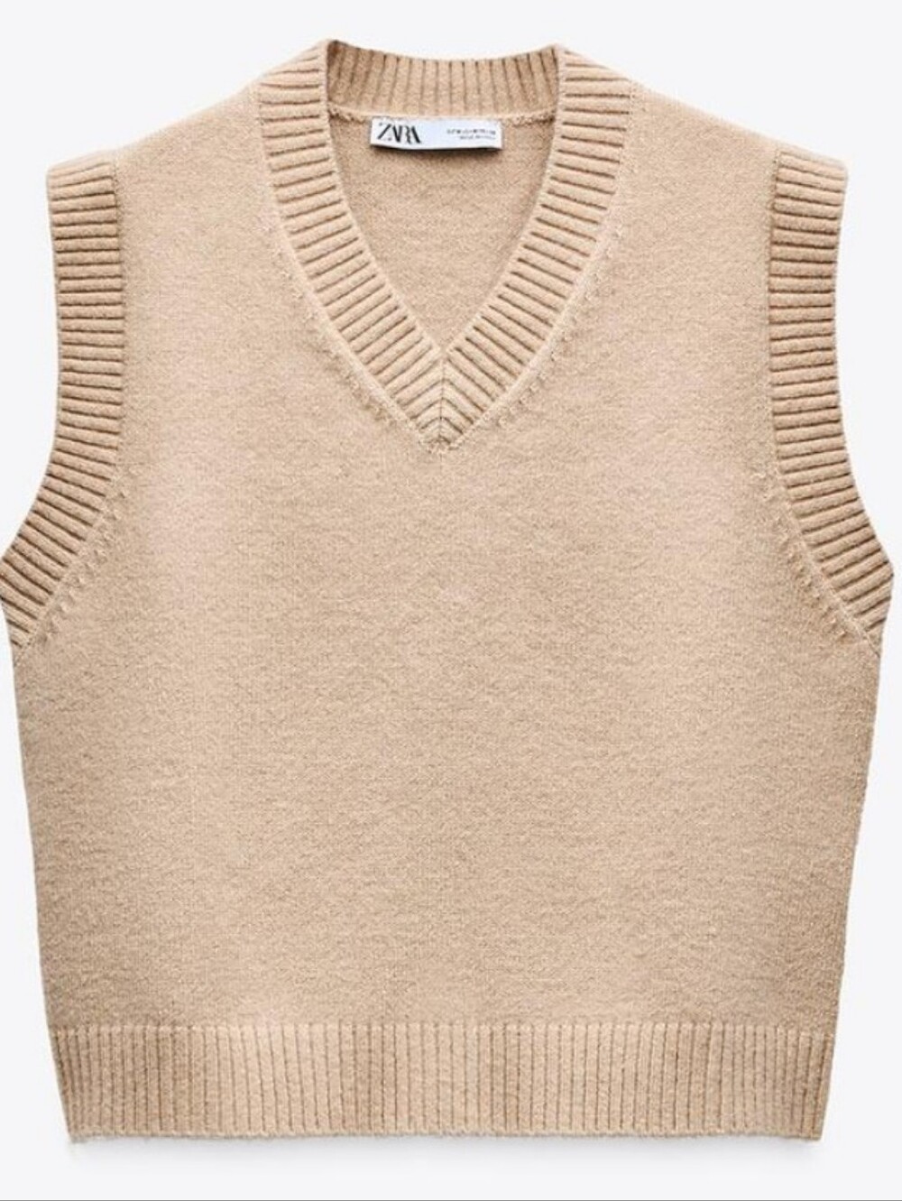 Zara V-Neck Knit Sweater Vest Tan